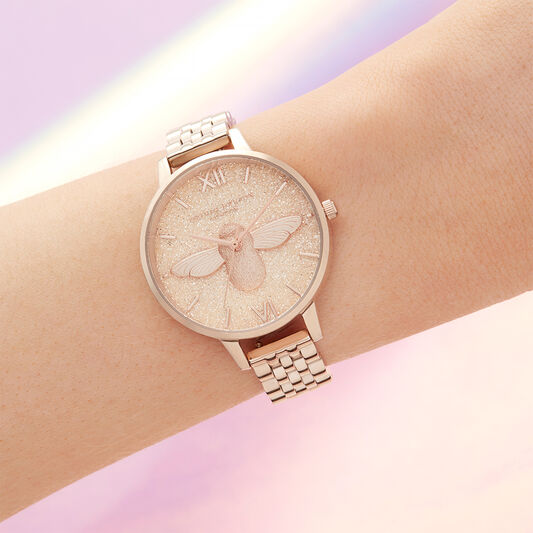 Glitter Bee 3D Bee & Pale Rose Gold Bracelet