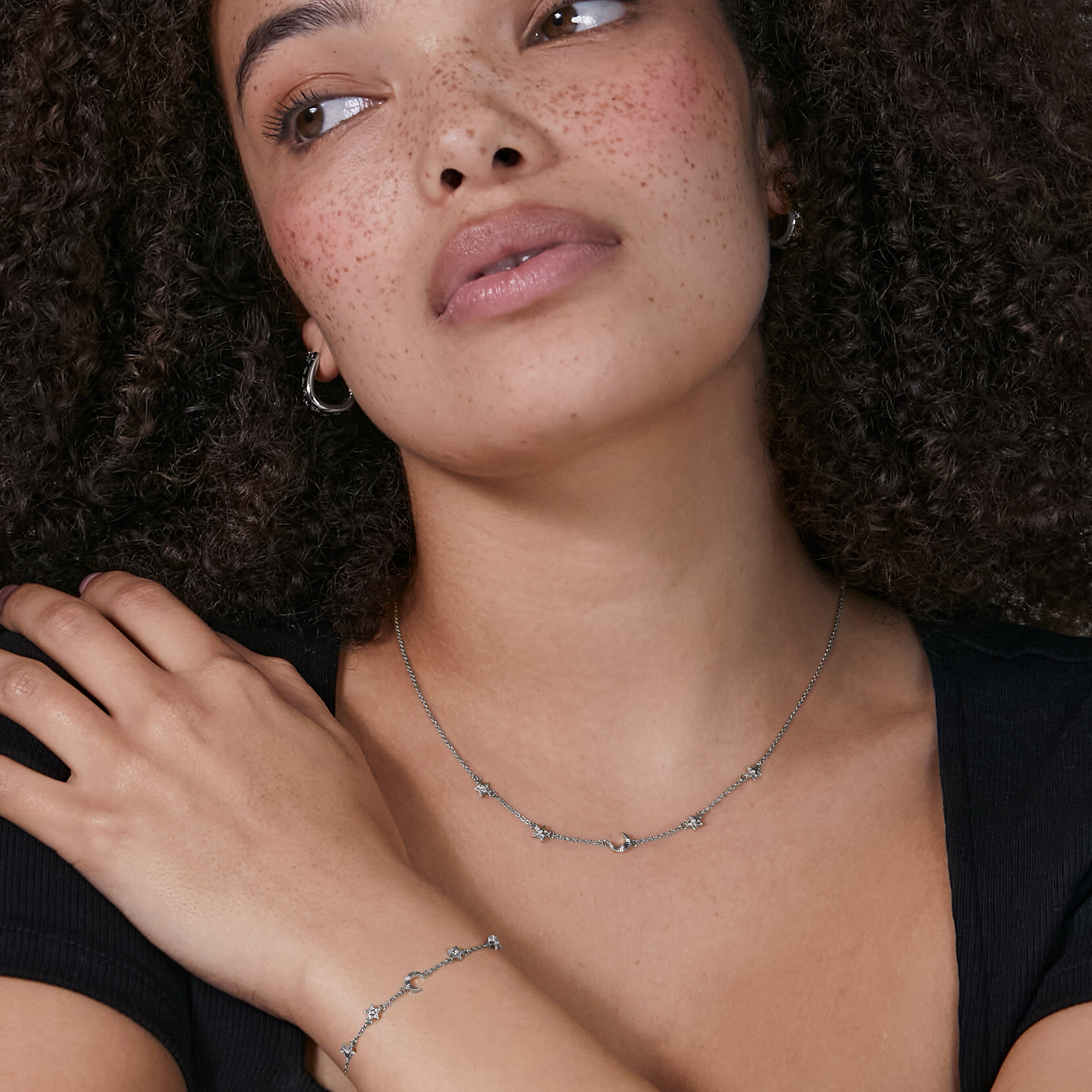 Celestial Mini North Star and Moon Silver Tone Necklace