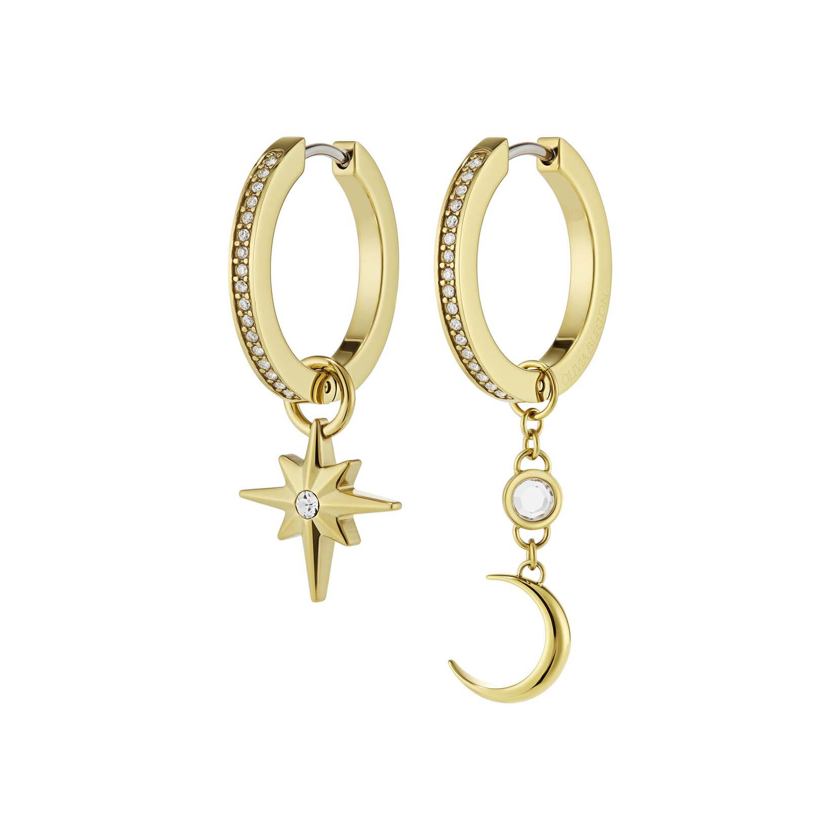 Celestial Star and Moon Gold Plated Huggie Earrings
