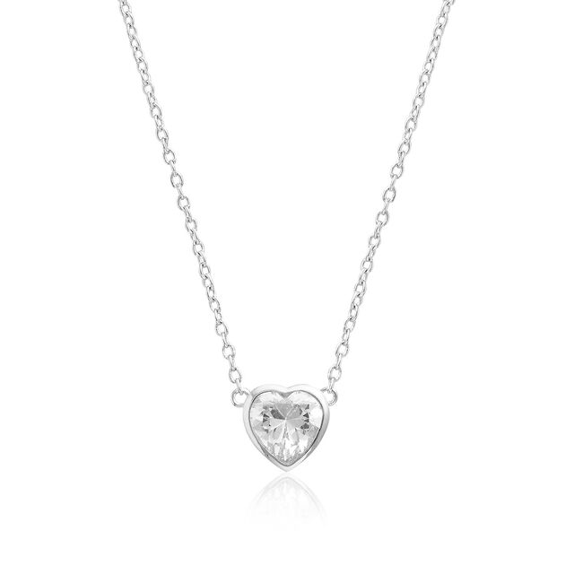Classic Crystal Heart Necklace Silver