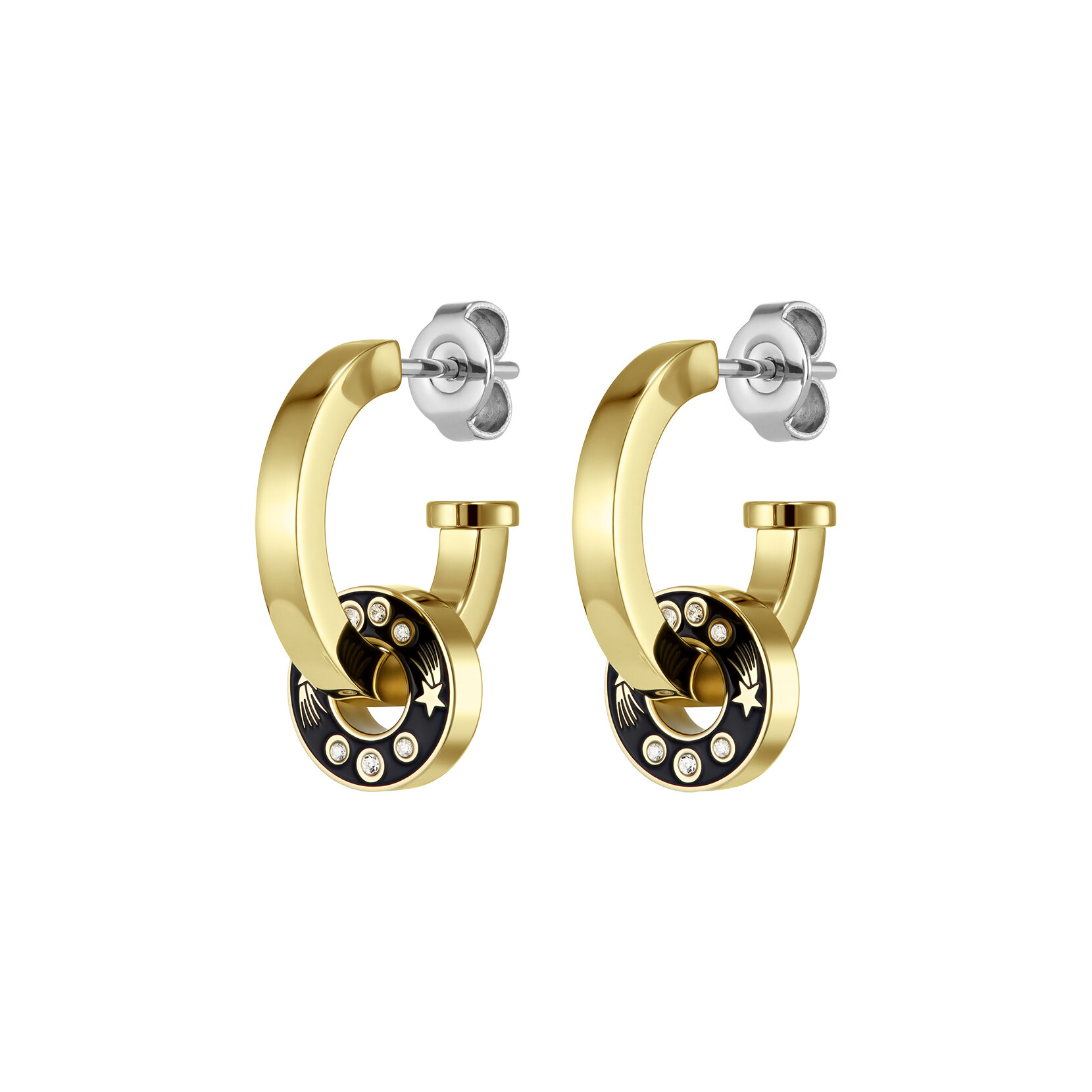 Shooting Star Onyx & Gold Plated Hoop Earrings