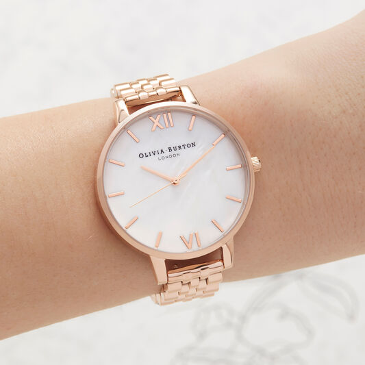 Mother of Pearl White Bracelet, Rose Gold