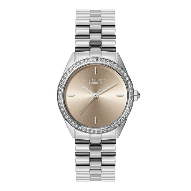 34mm Bejewelled Trench Coat & Silver Bracelet Watch