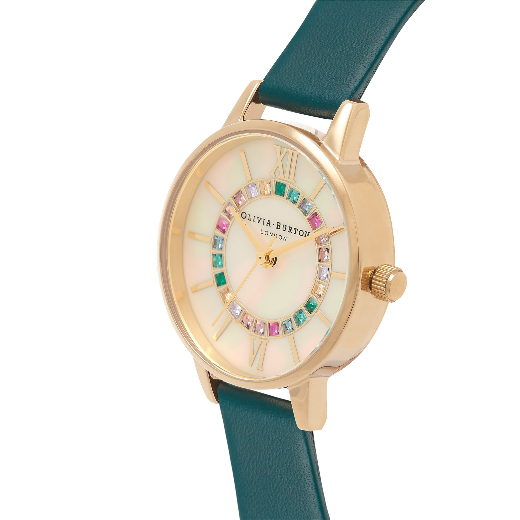 30mm Gold & Teal Leather Strap Watch