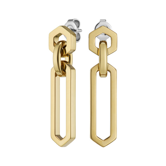 Hex Link Gold Plated Drop Earrings