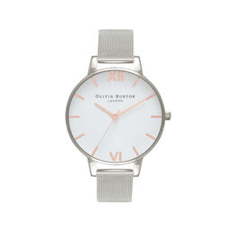  White Dial Rose Gold & Silver Mesh Watch 