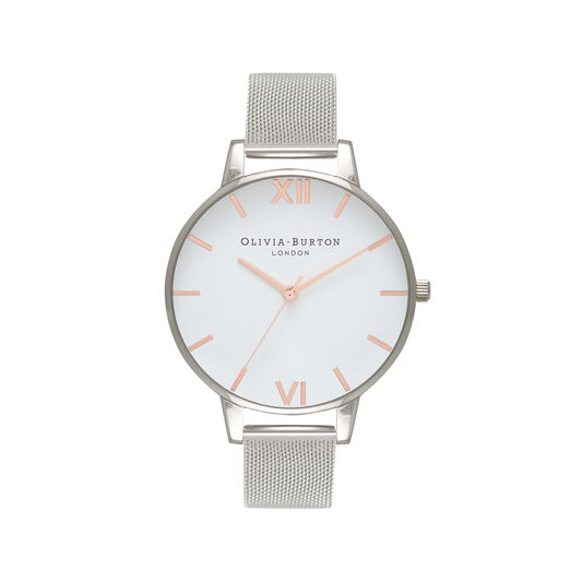 White Dial Rose Gold & Silver Mesh Watch