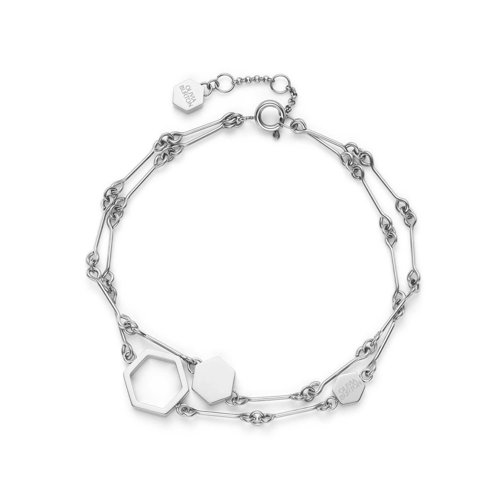 Honeycomb Silver Tone Double Chain Bracelet