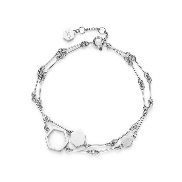 Honeycomb Silver Tone Double Chain Bracelet