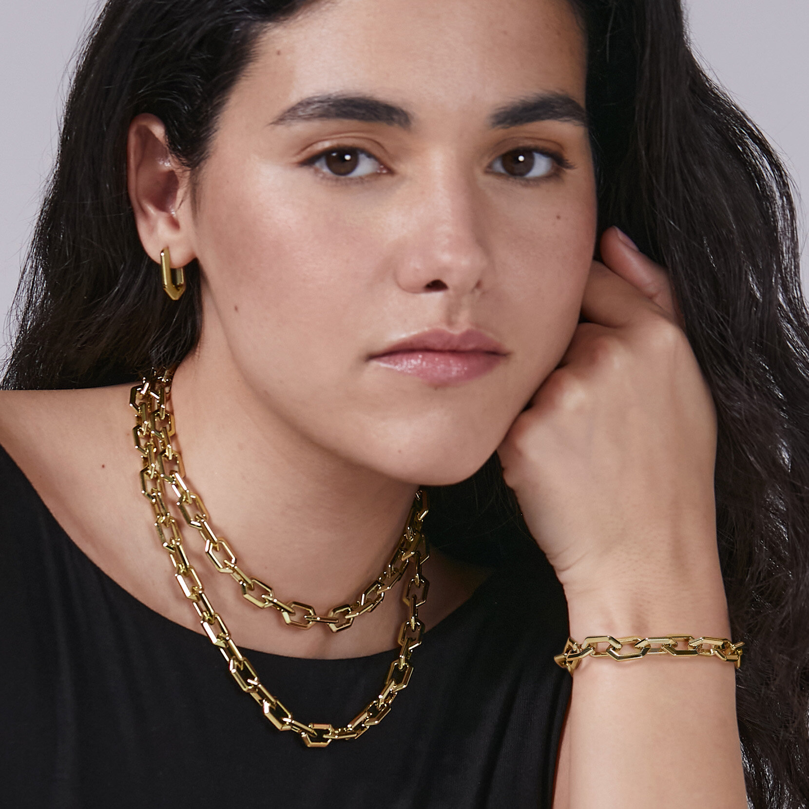 Honeycomb Geo Gold Plated Chain Link Necklace