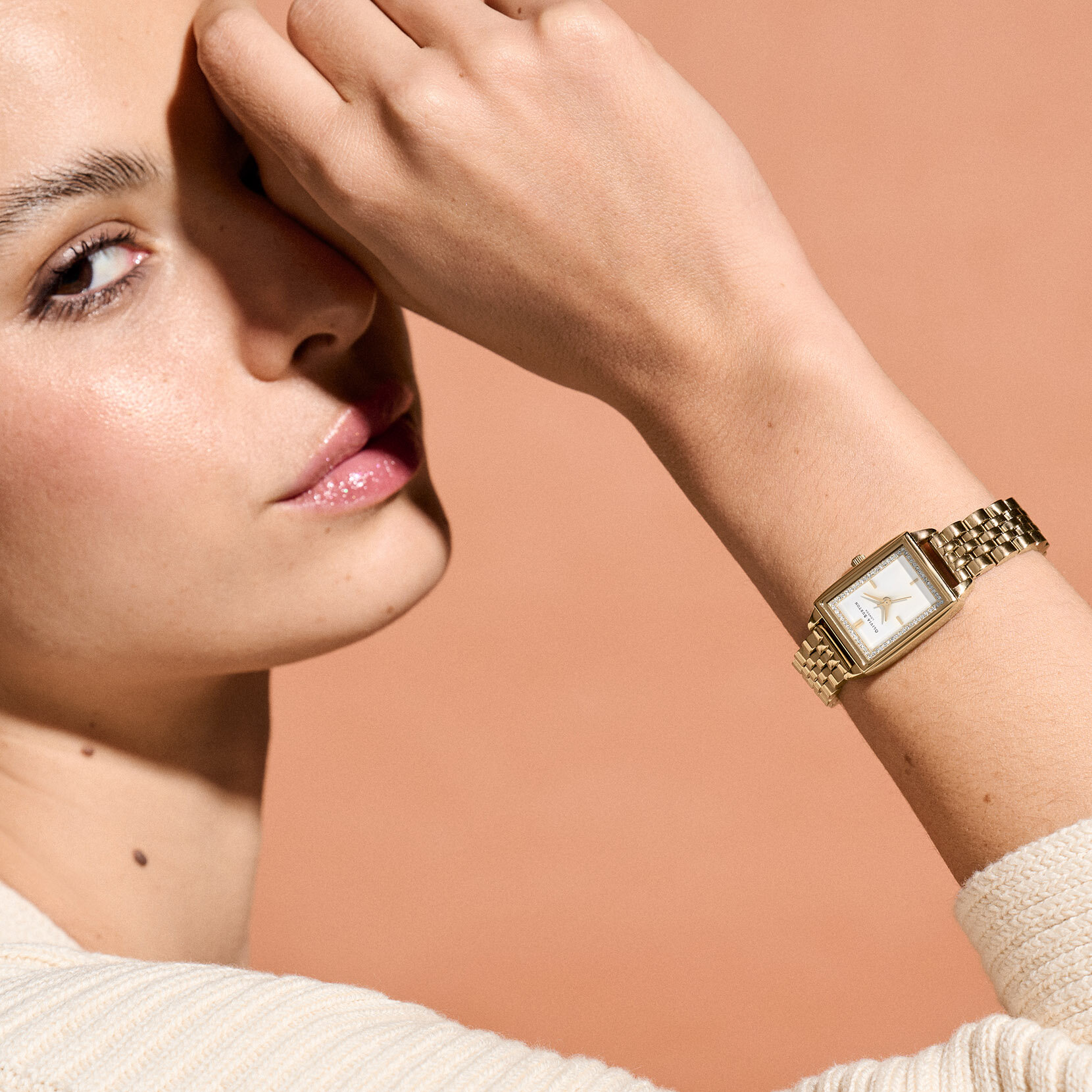 21mm Rectangle White & Gold Bracelet Watch