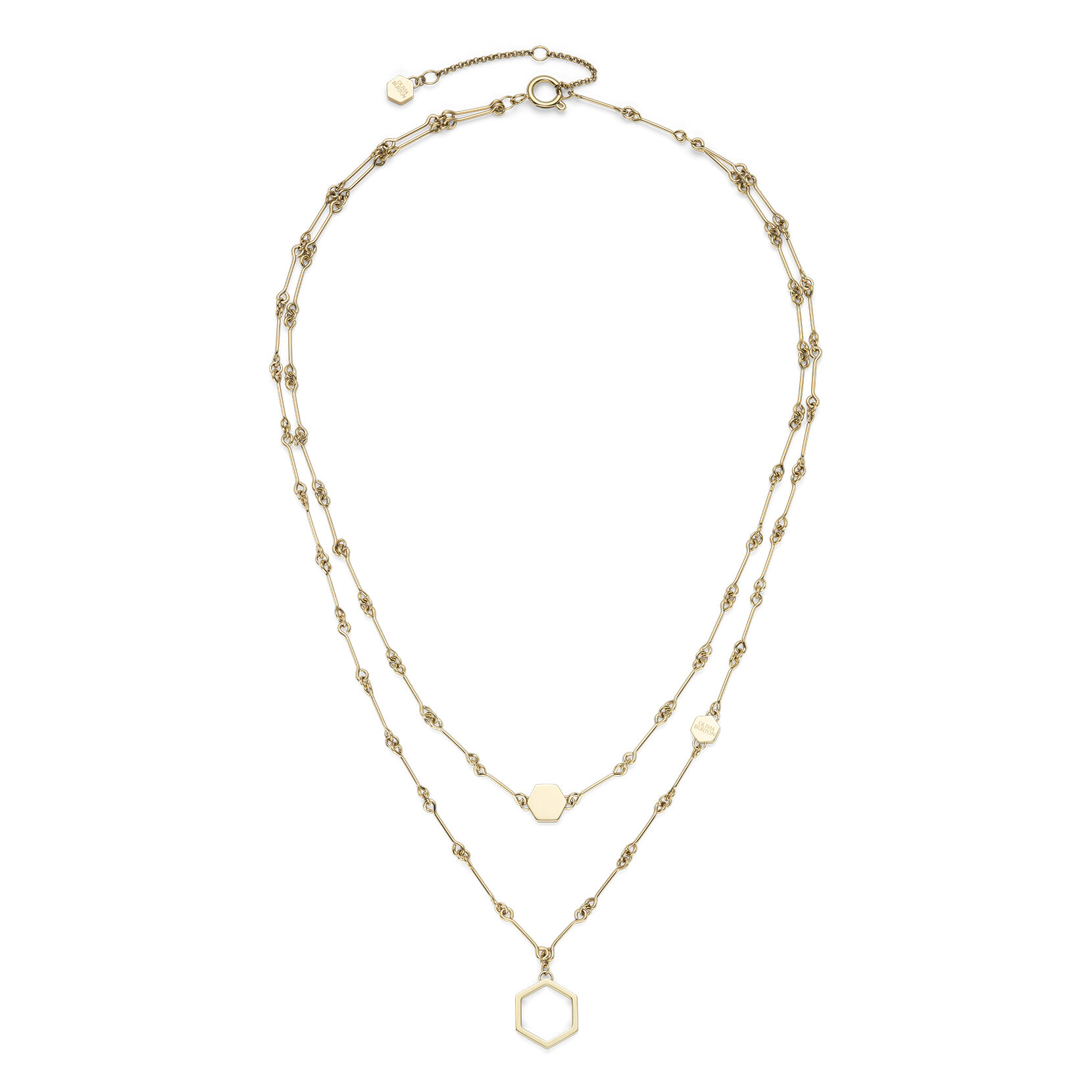 Honeycomb Gold Plated Double Chain Necklace