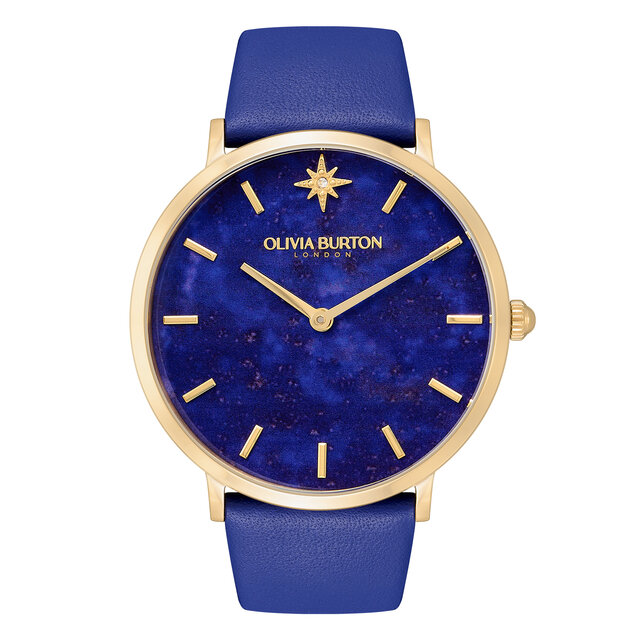 40mm Faux Lapis, Gold & Blue Leather Strap Watch
