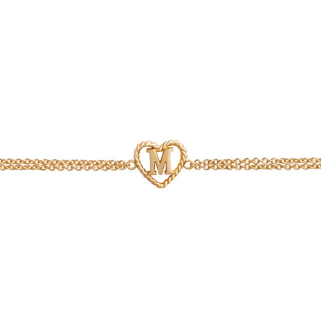 'M' Heart Initial Chain Bracelet Gold