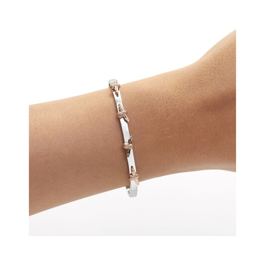 3D Bee Bangle Silver & Rose Gold