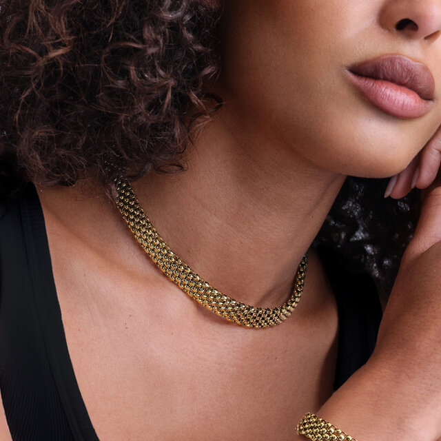 Chequerboard Link Gold Plated Necklace