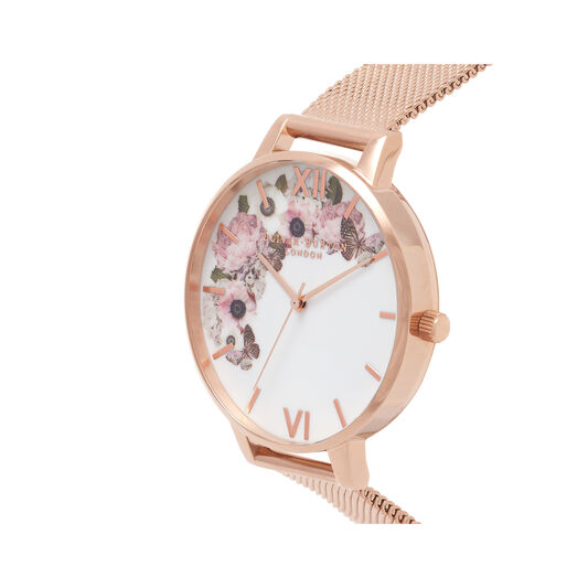 Signature Floral Rose Gold Mesh Watch