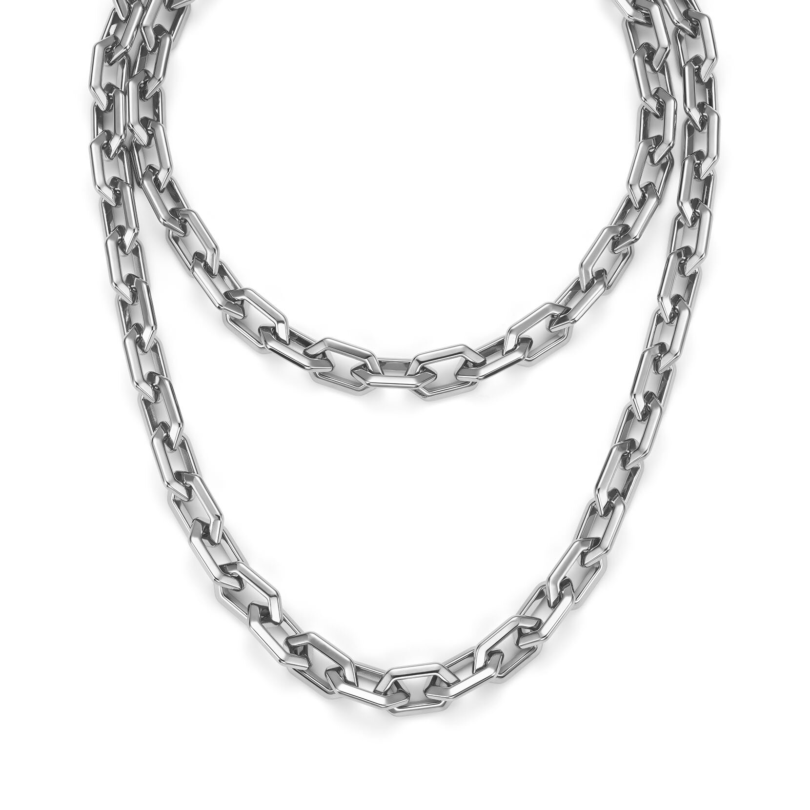 Honeycomb Geo Silver Tone Chain Link Necklace