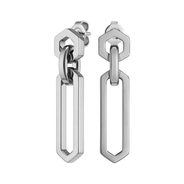Hex Link Silver Tone Drop Earrings