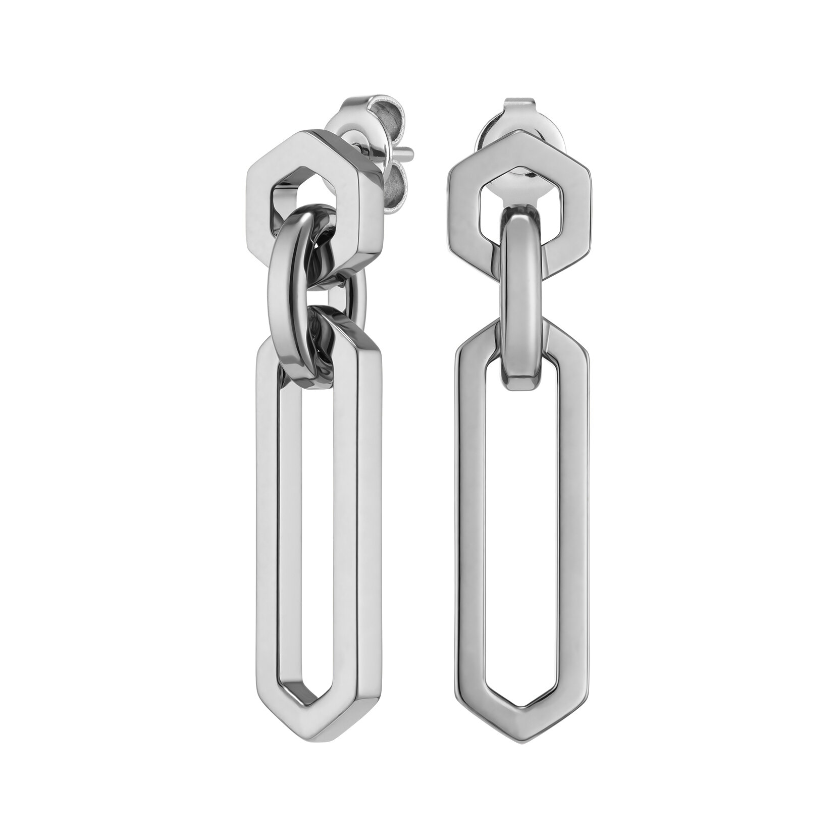 Hex Link Silver Tone Drop Earrings