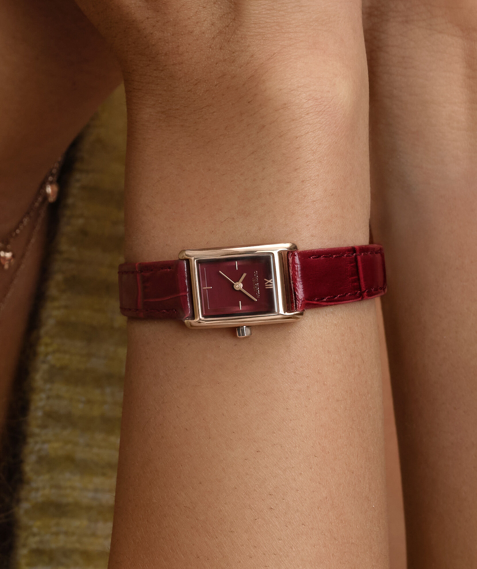 Classic 16mm Mini Grove Rose Gold & Cherry Croc Leather Strap