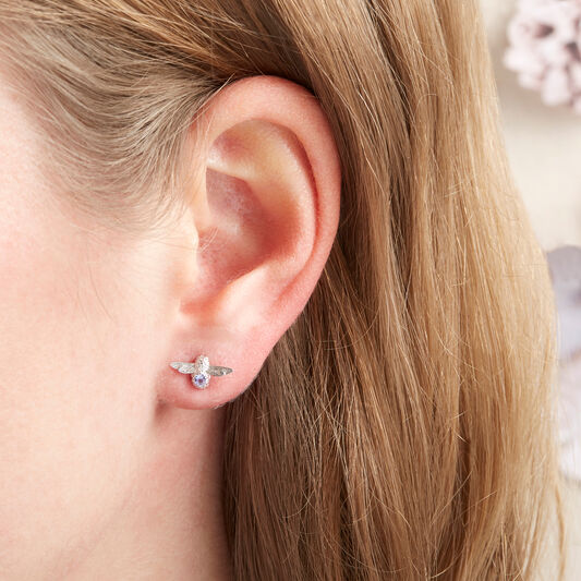 3D Bee Stud Earrings Silver with Tanzanite Gemstone