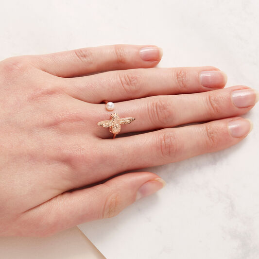 Pearl Bee Ring Rose Gold