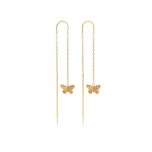 3D Butterfly Threader Earrings Gold