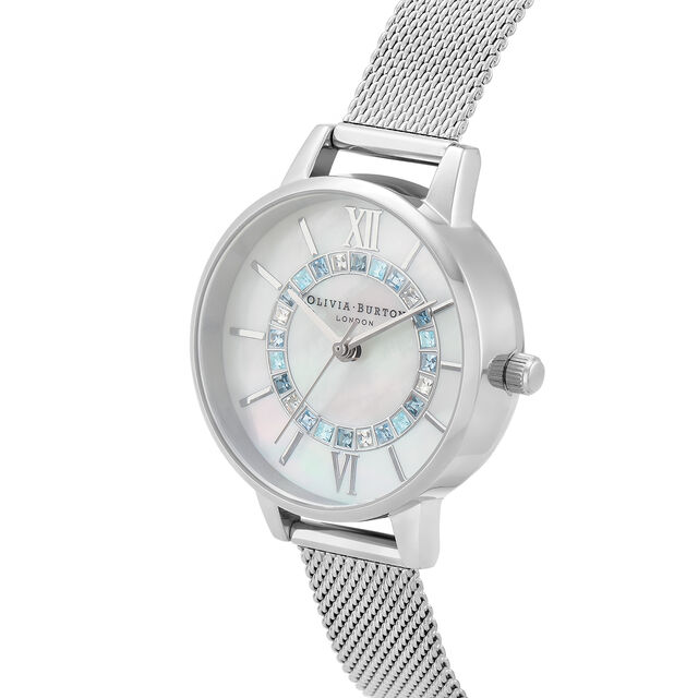 Wonderland Blue Crystal Midi Dial Watch & Interlink Bracelet Silver Gift Set