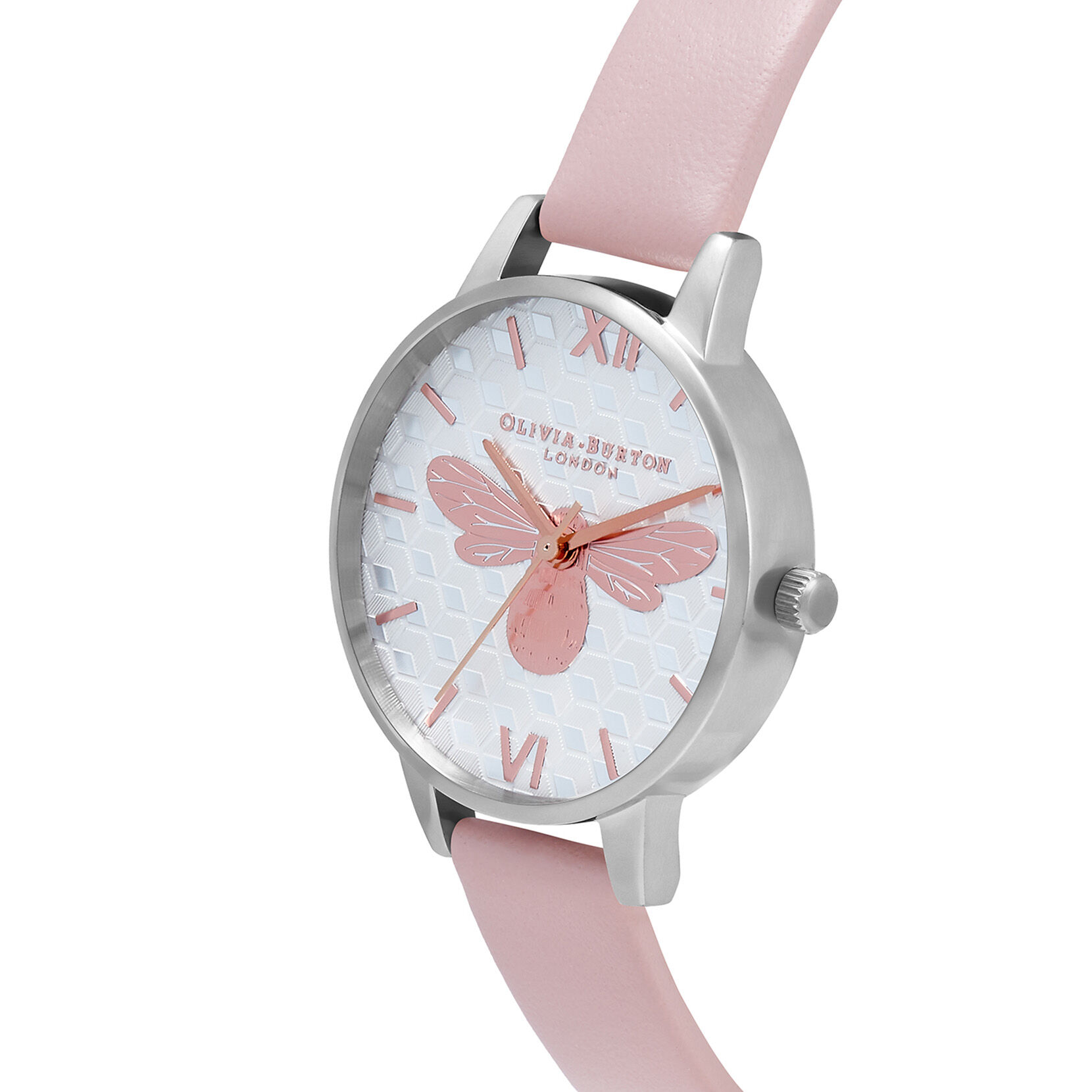 Honey Bee 30mm Silver Pink Leather Strap Watch Olivia Burton London