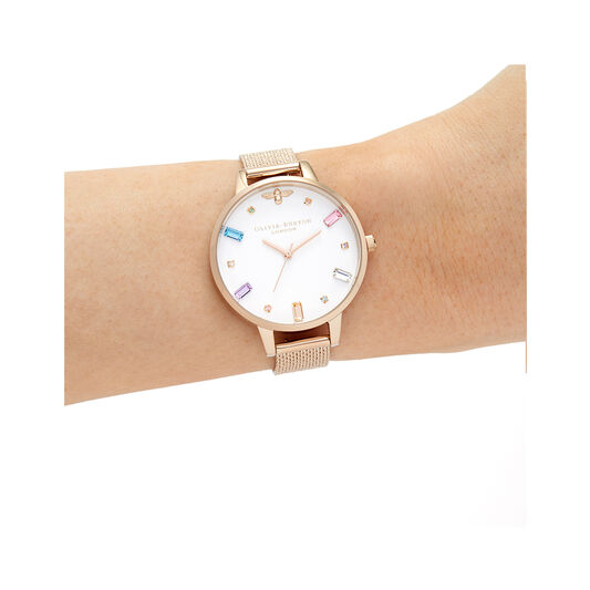Rainbow Bee Pale Rose Gold Bouclé Mesh