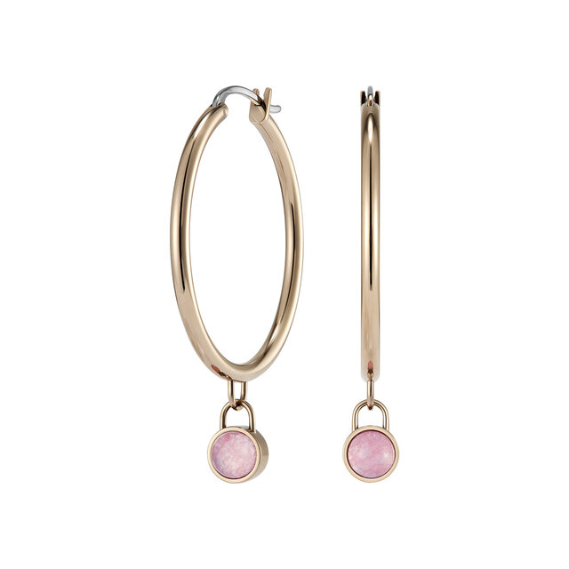 Rose Quartz Cabochon Rose Gold Plated Gemstone Hoop Earrings