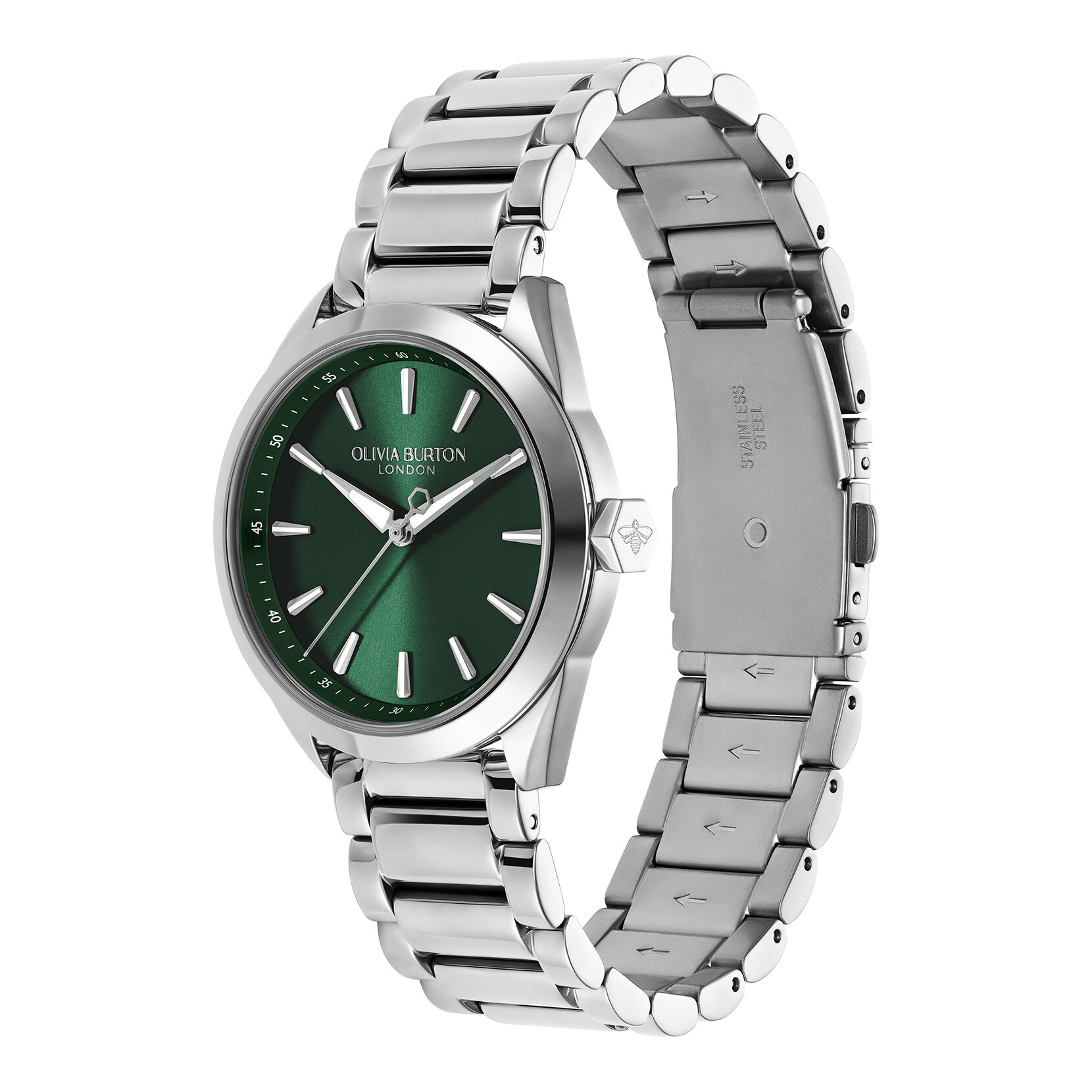 34mm Geo Forest Green & Silver Bracelet Watch