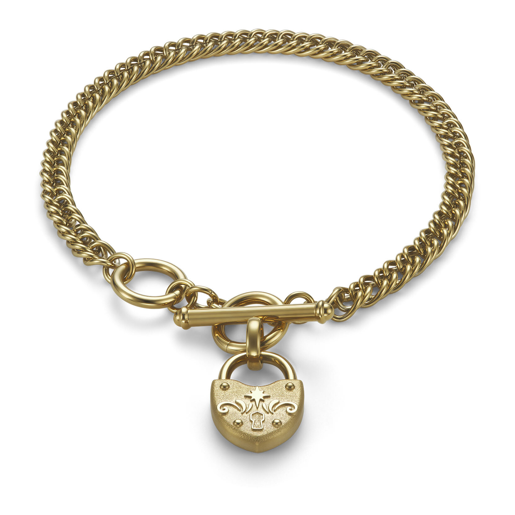 Lock Heart Gold Plated Toggle Bracelet