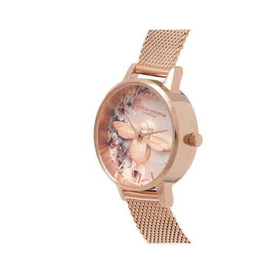 Watercolour Florals Rose Gold Mesh