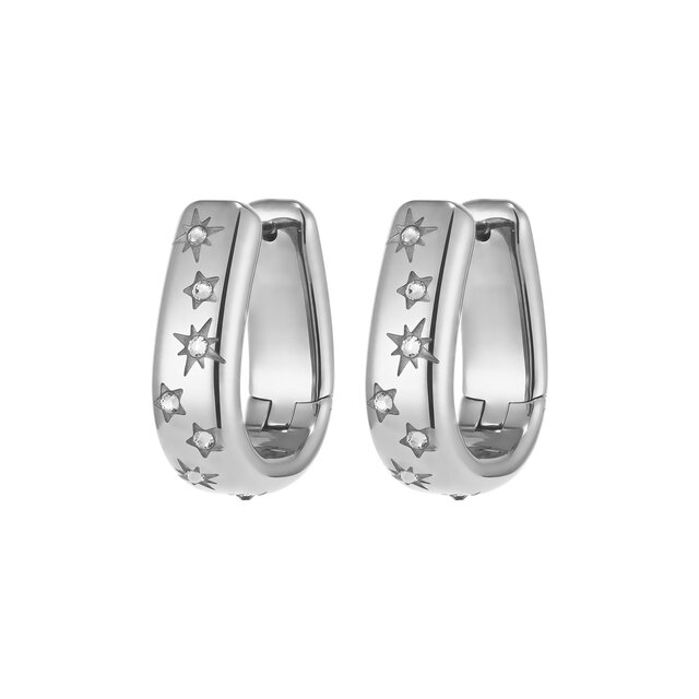 Celestial Crystal Silver Tone Hoop Earrings