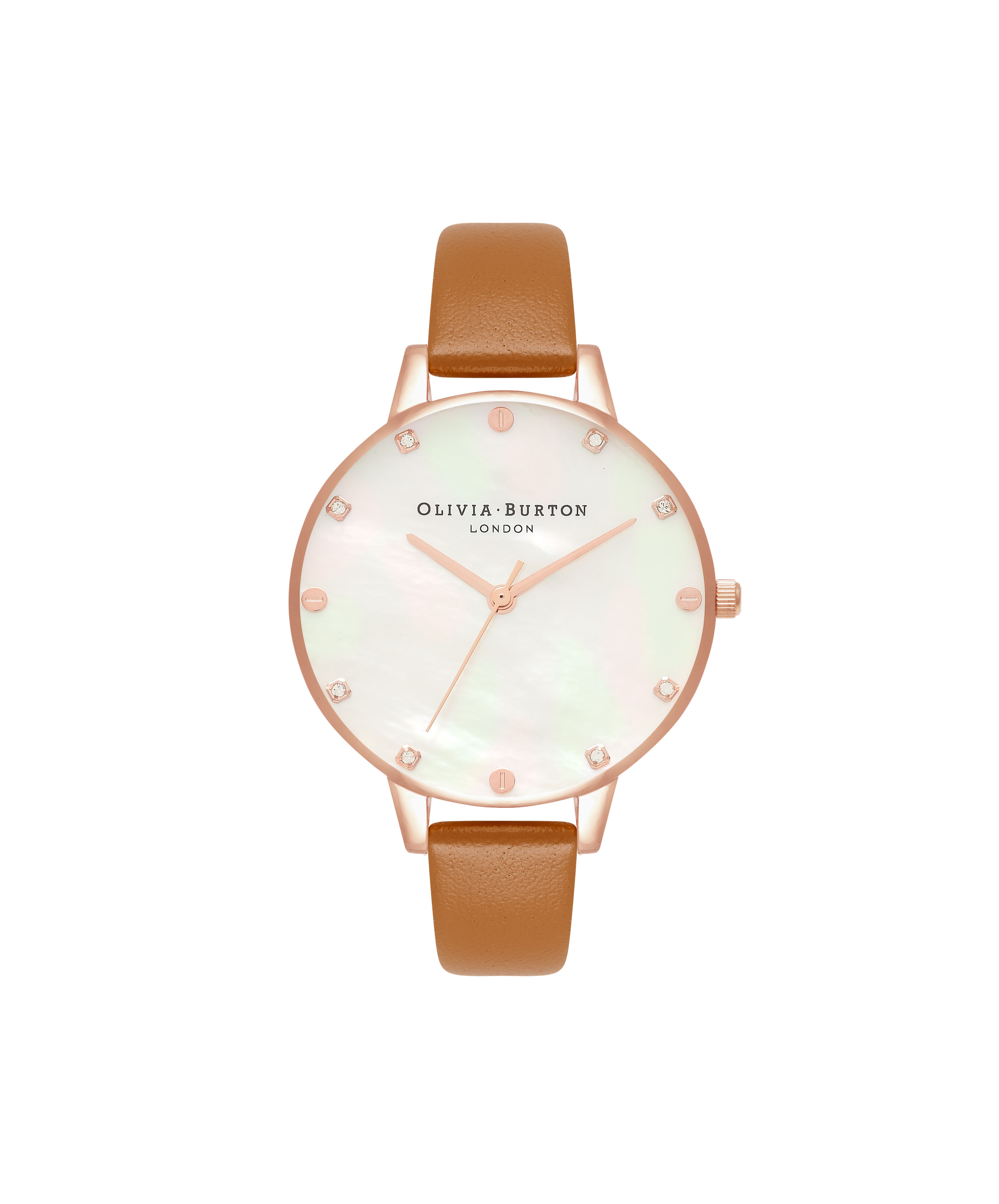 34mm Rose Gold & Tan Leather Strap Watch