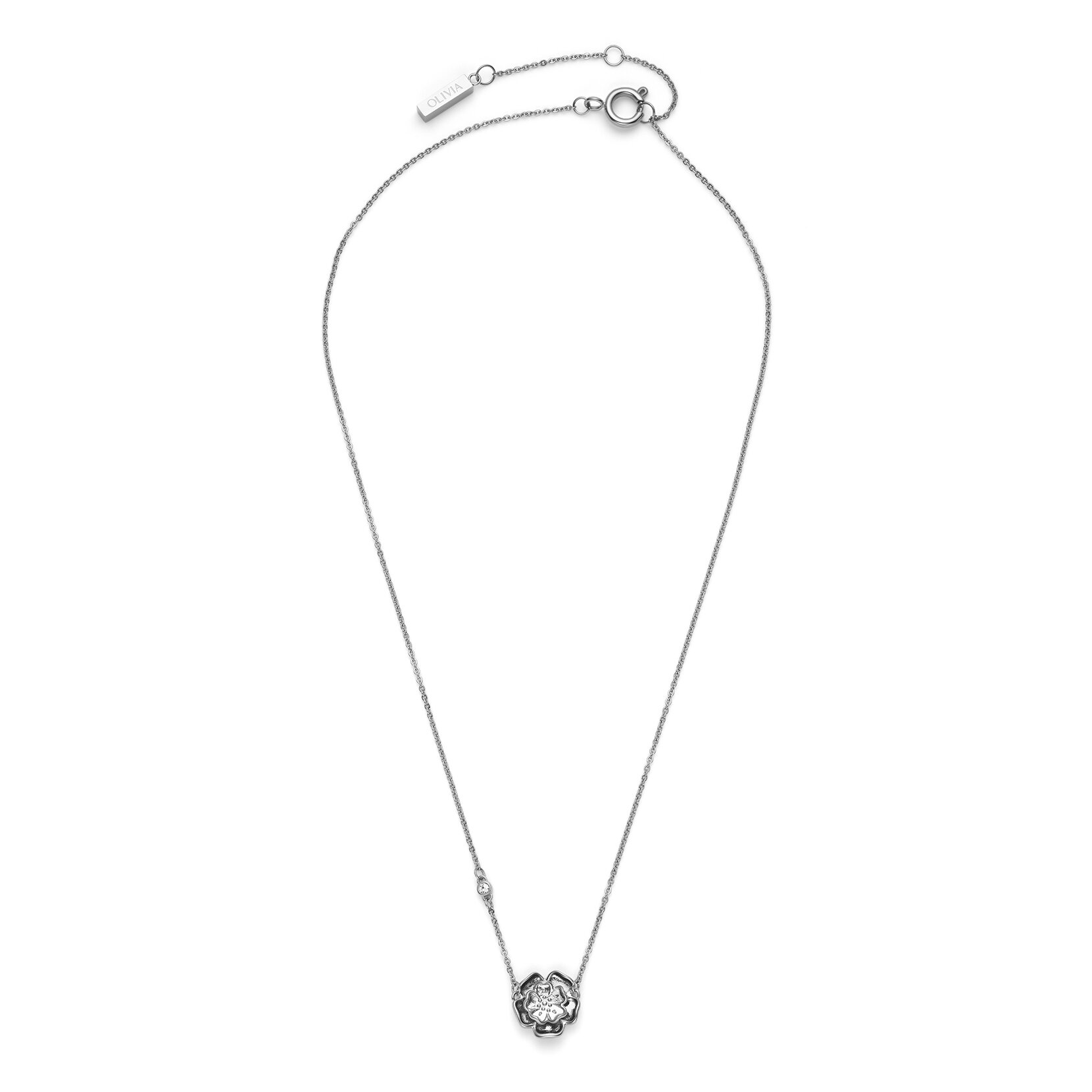 Tudor Rose Silver Tone Pendant Necklace
