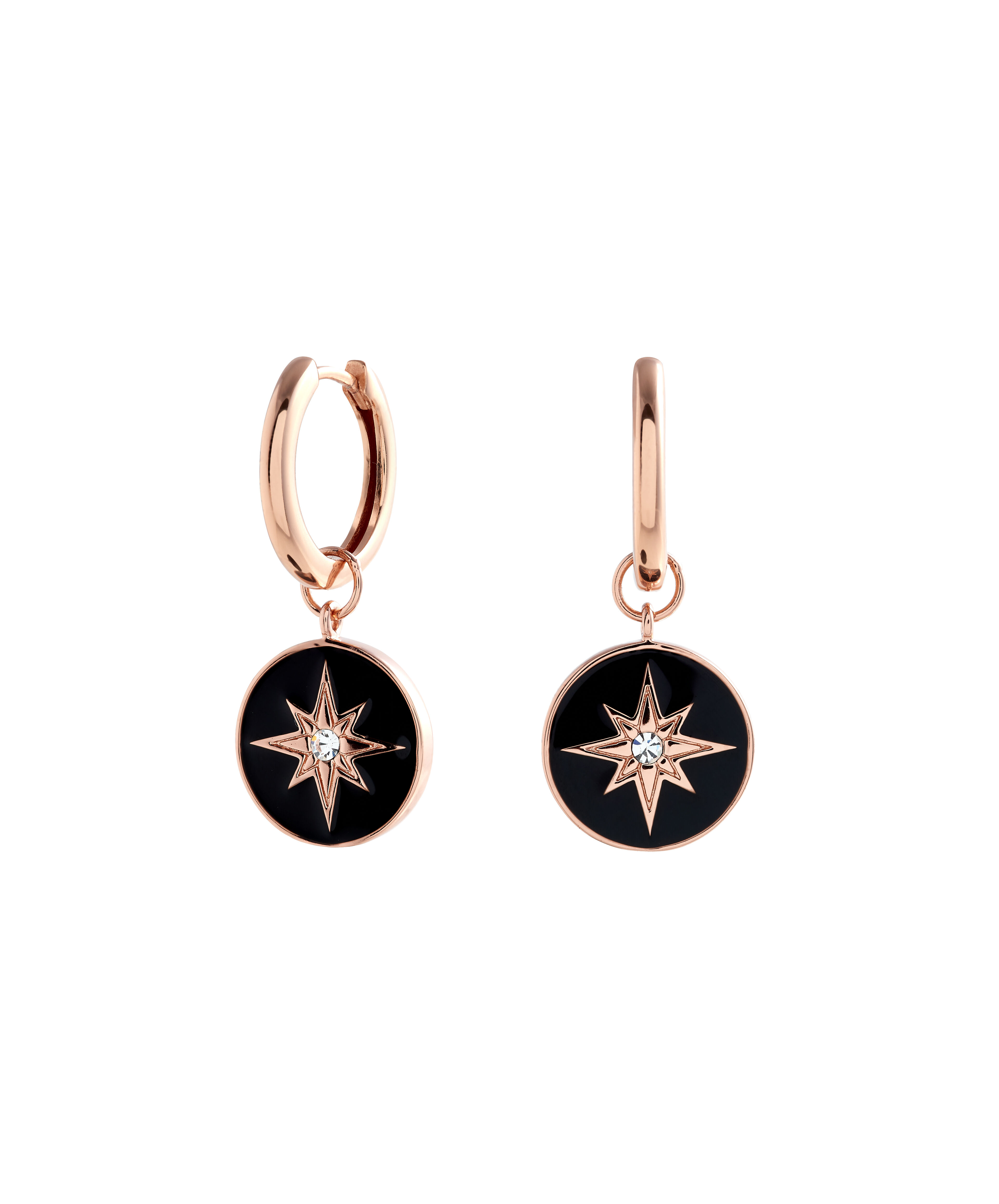 Celestial Rose Gold Enamel Black North Star Earrings Olivia