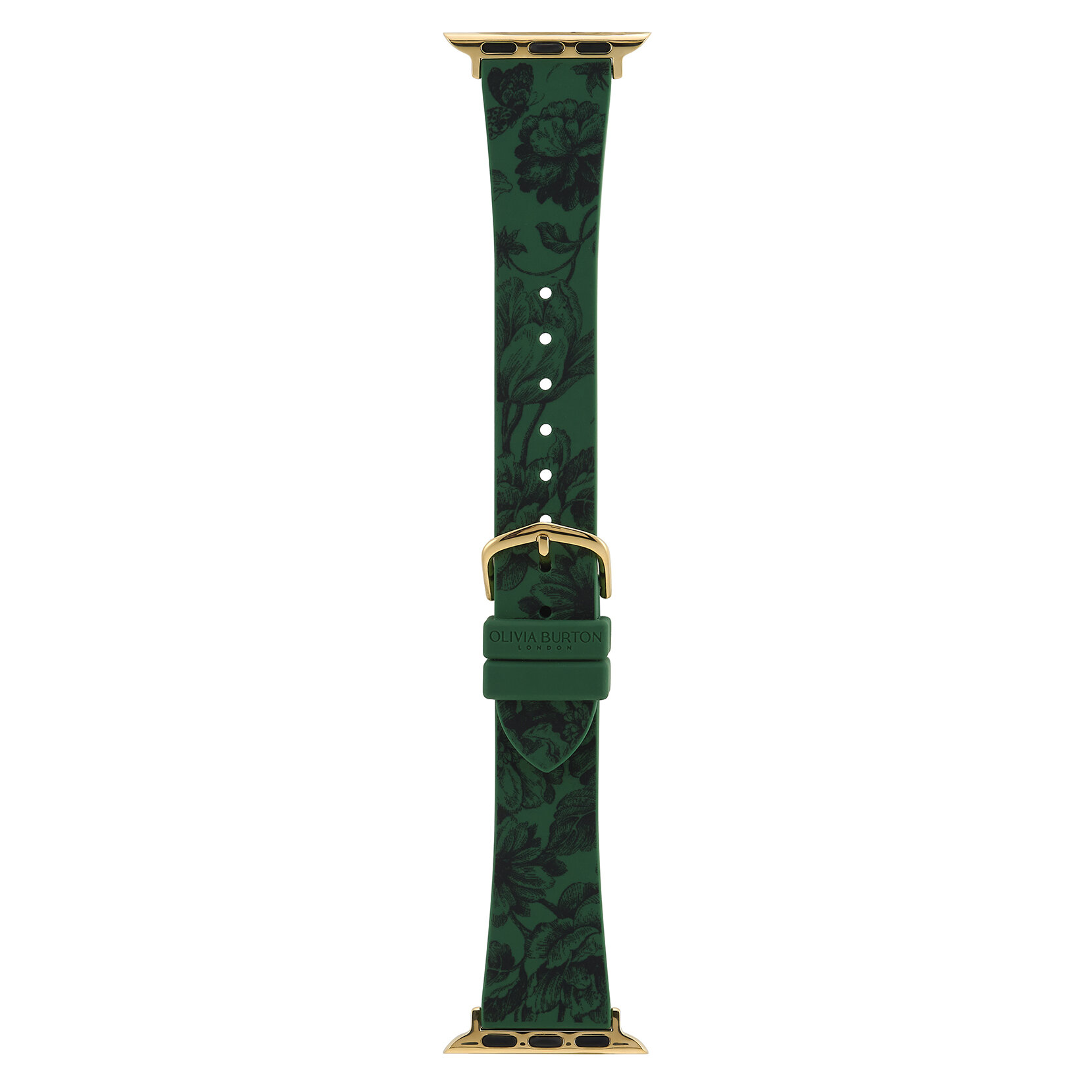 Emerald Green with Onyx Floral Print Silicone Strap