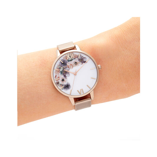 Watercolour Florals Pale Rose Gold Mesh
