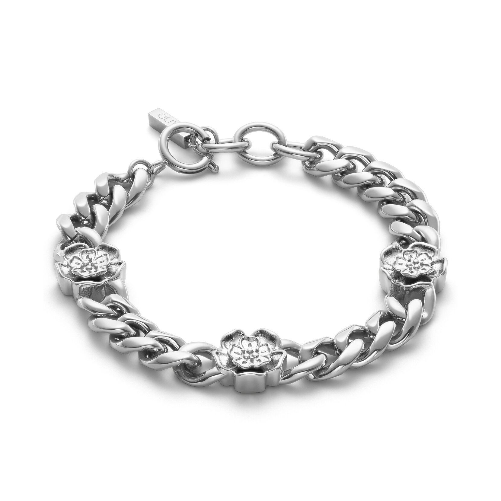 Tudor Rose Silver Tone Link Chain Bracelet