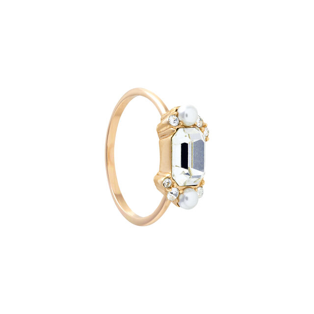 Clear Stone & Pearl Gold Cocktail Ring