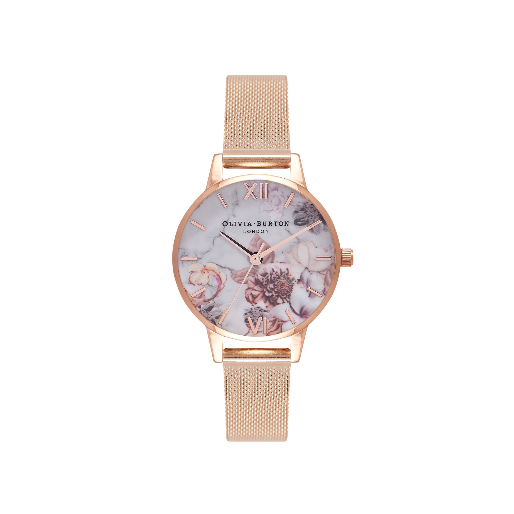 Marble Florals 30mm Purple & Rose Gold Mesh Watch