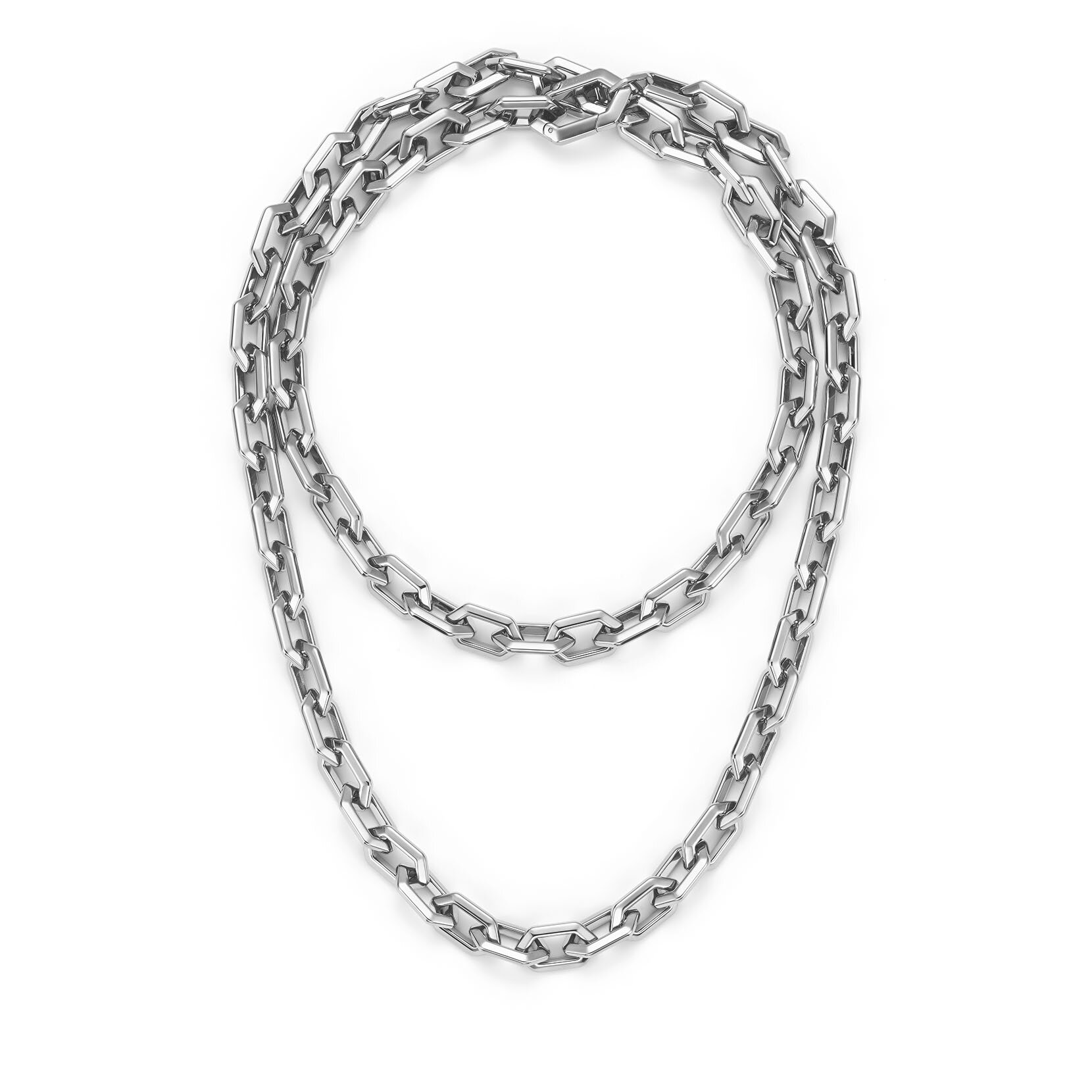 Honeycomb Geo Silver Tone Chain Link Necklace