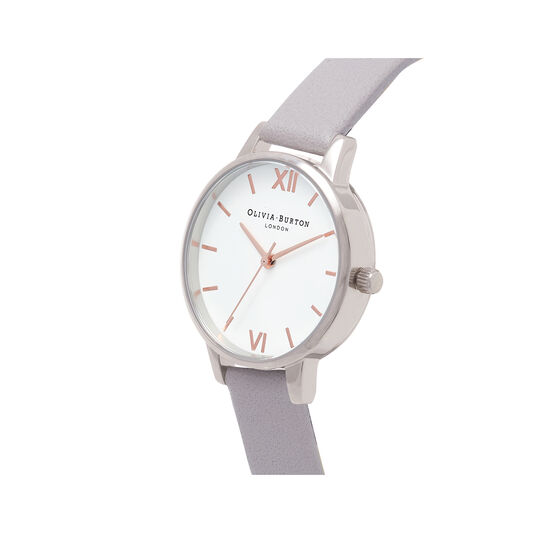 Midi Dial White Dial Grey Lilac Watch, Rose Gold & Silver
