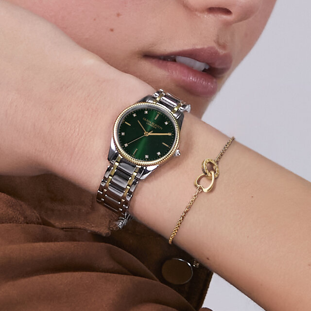 28mm Egerton Forest Green & Two Tone Bracelet Watch & Kindred Interlink Bracelet Gift Set