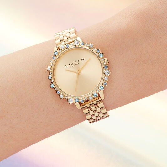 Limited Edition Bejewelled Case Watch, Gold Bracelet