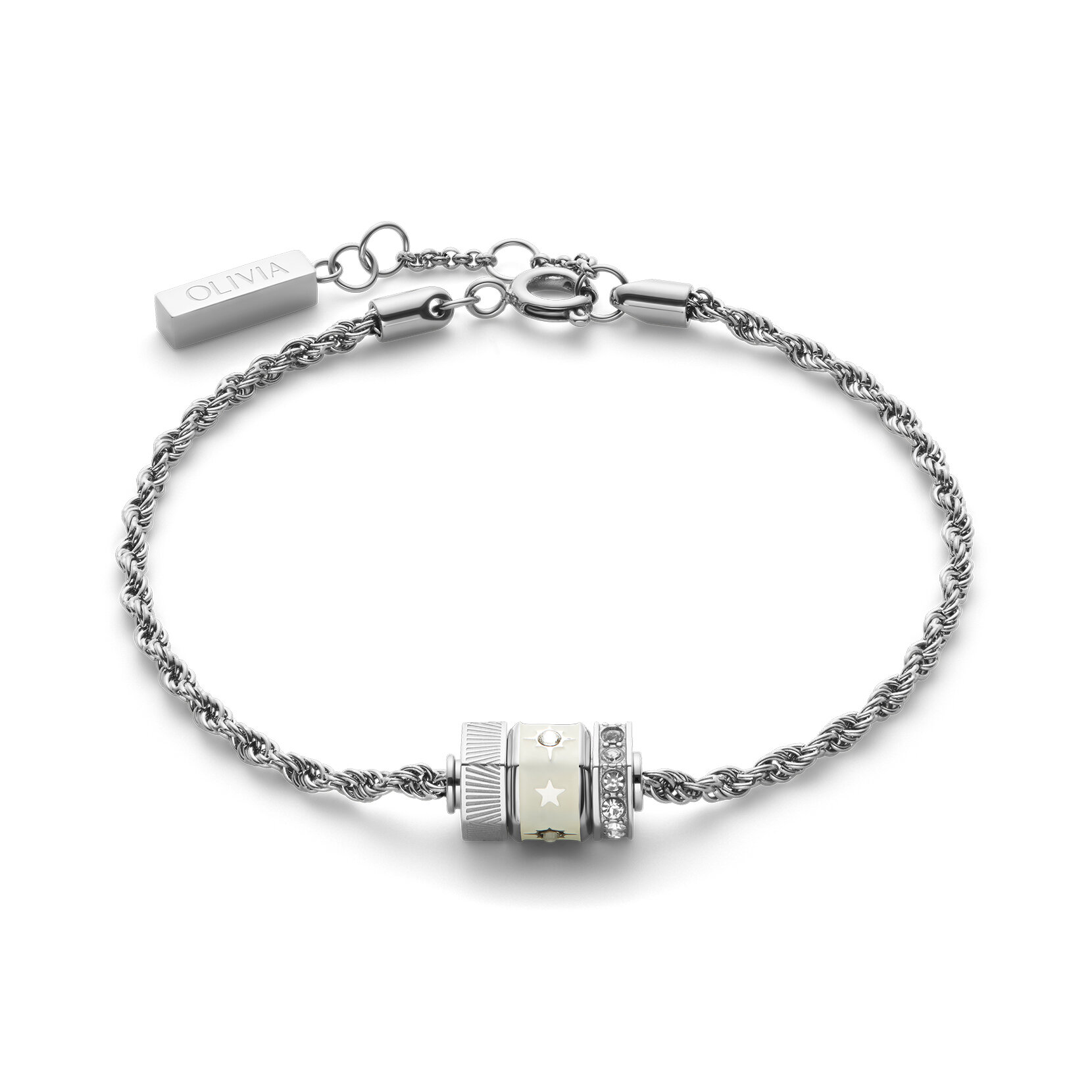 Ivory & Silver Tone Bead Charm Bracelet