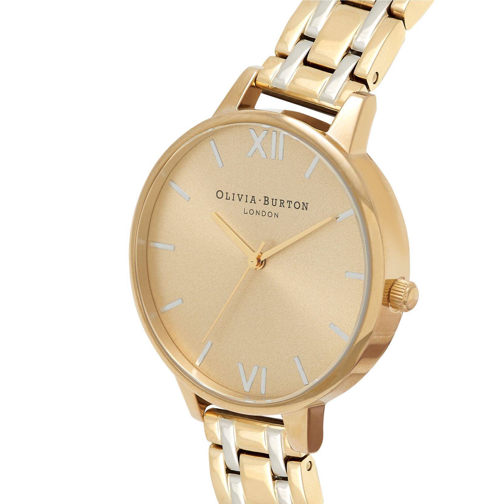 Big Dial Thin Case Pale Gold & Silver Bracelet Watch